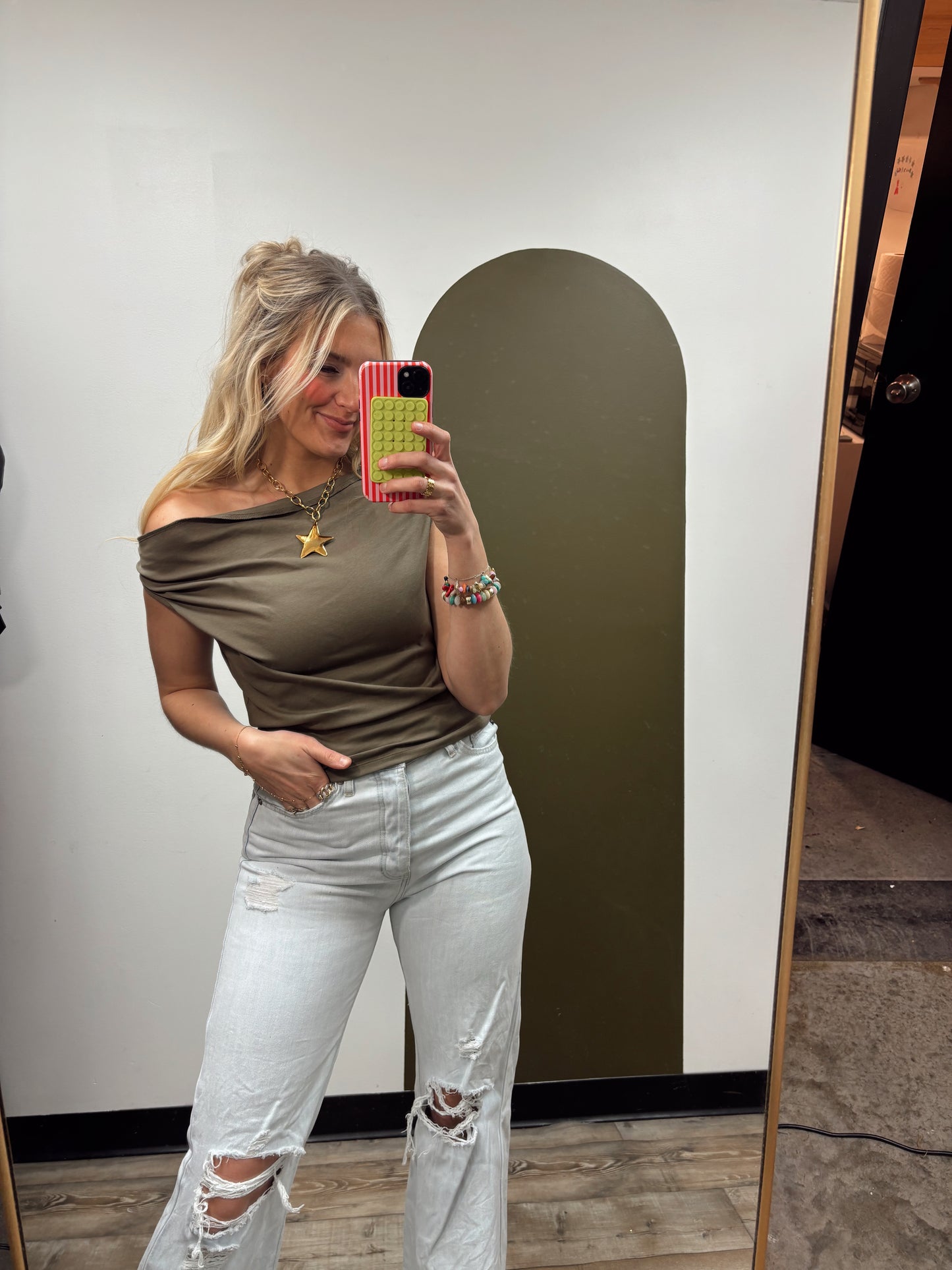 Cowl Neck Detail Top (Olive)