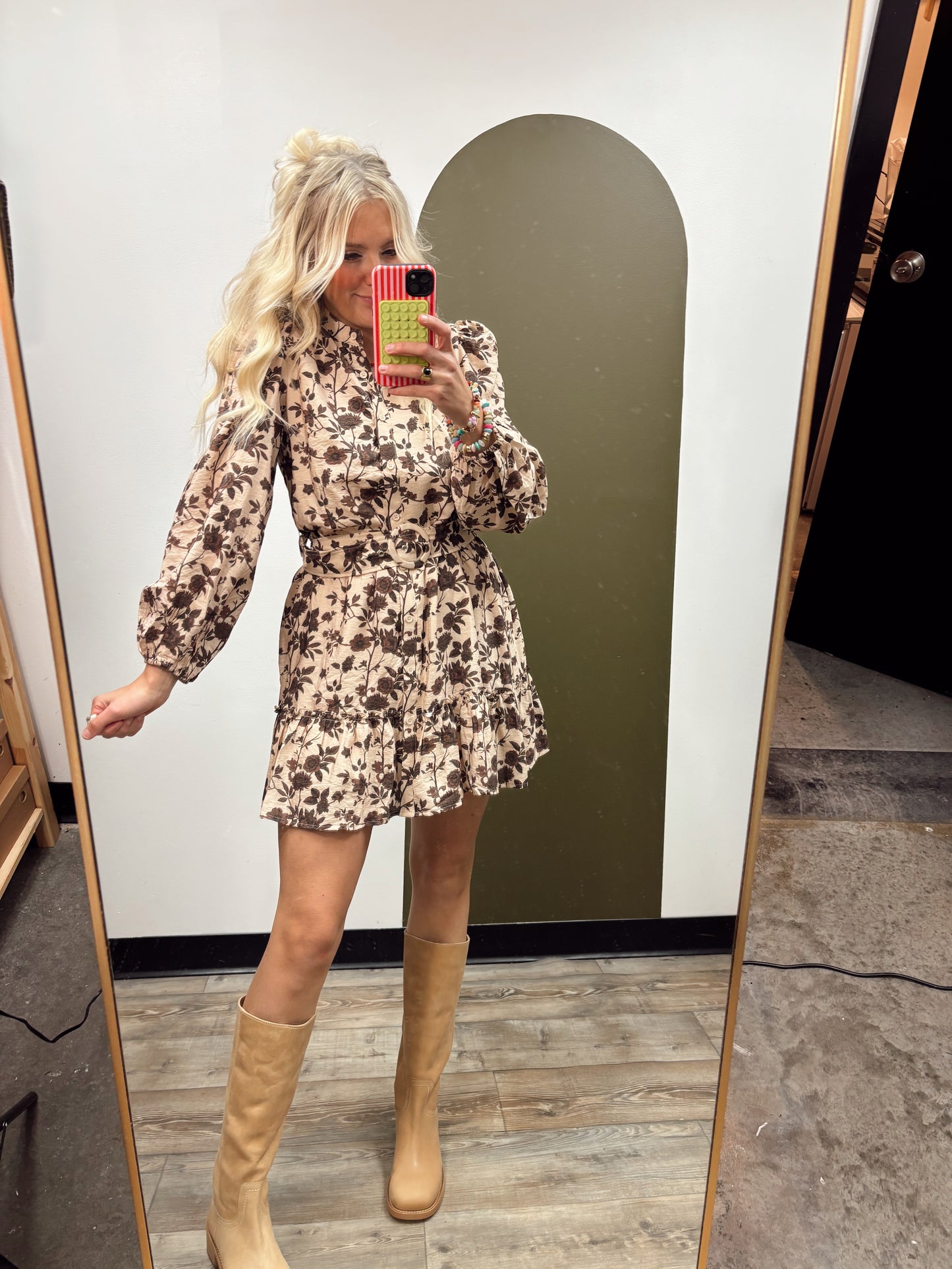 Shelby Floral Mini Dress (Brown)