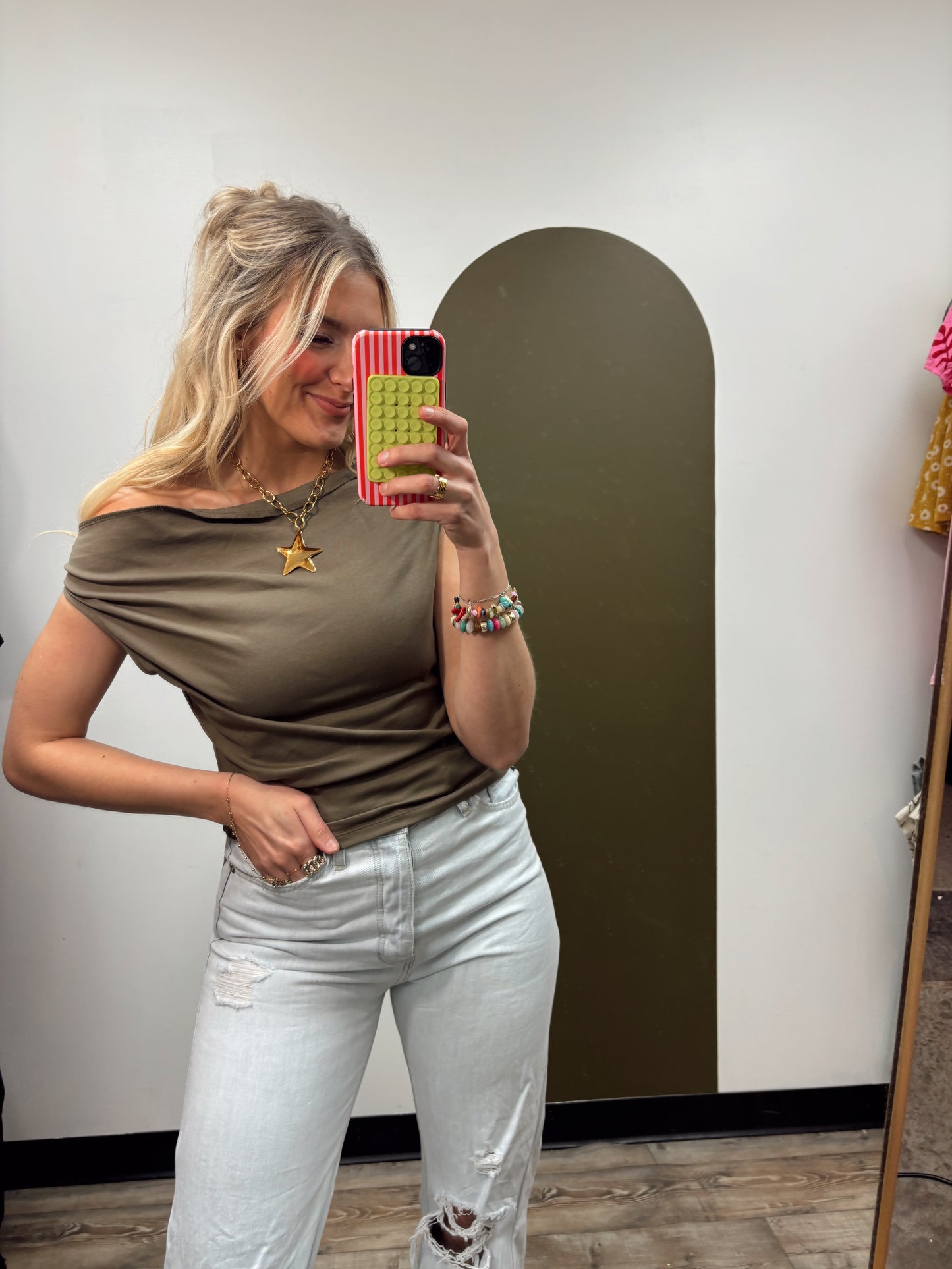 Cowl Neck Detail Top (Olive)