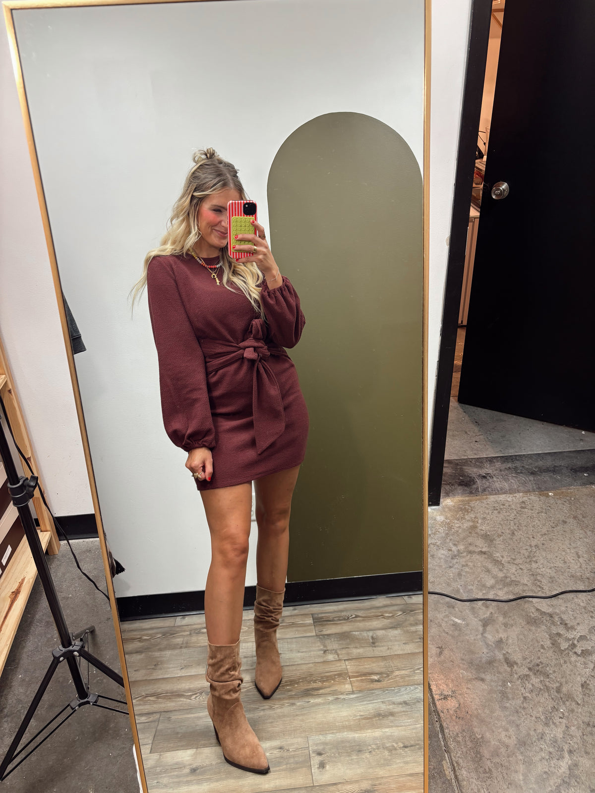 Sadie Front Tie Dress (Merlot)