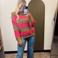 Franceen Stripe Sweater (Camel/Fuschia)