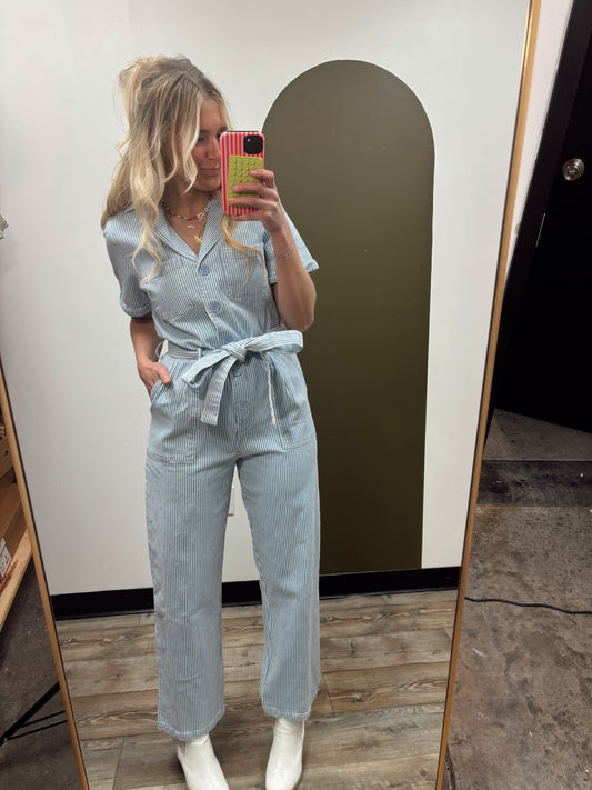 Light Stripe Denim Jumpsuit