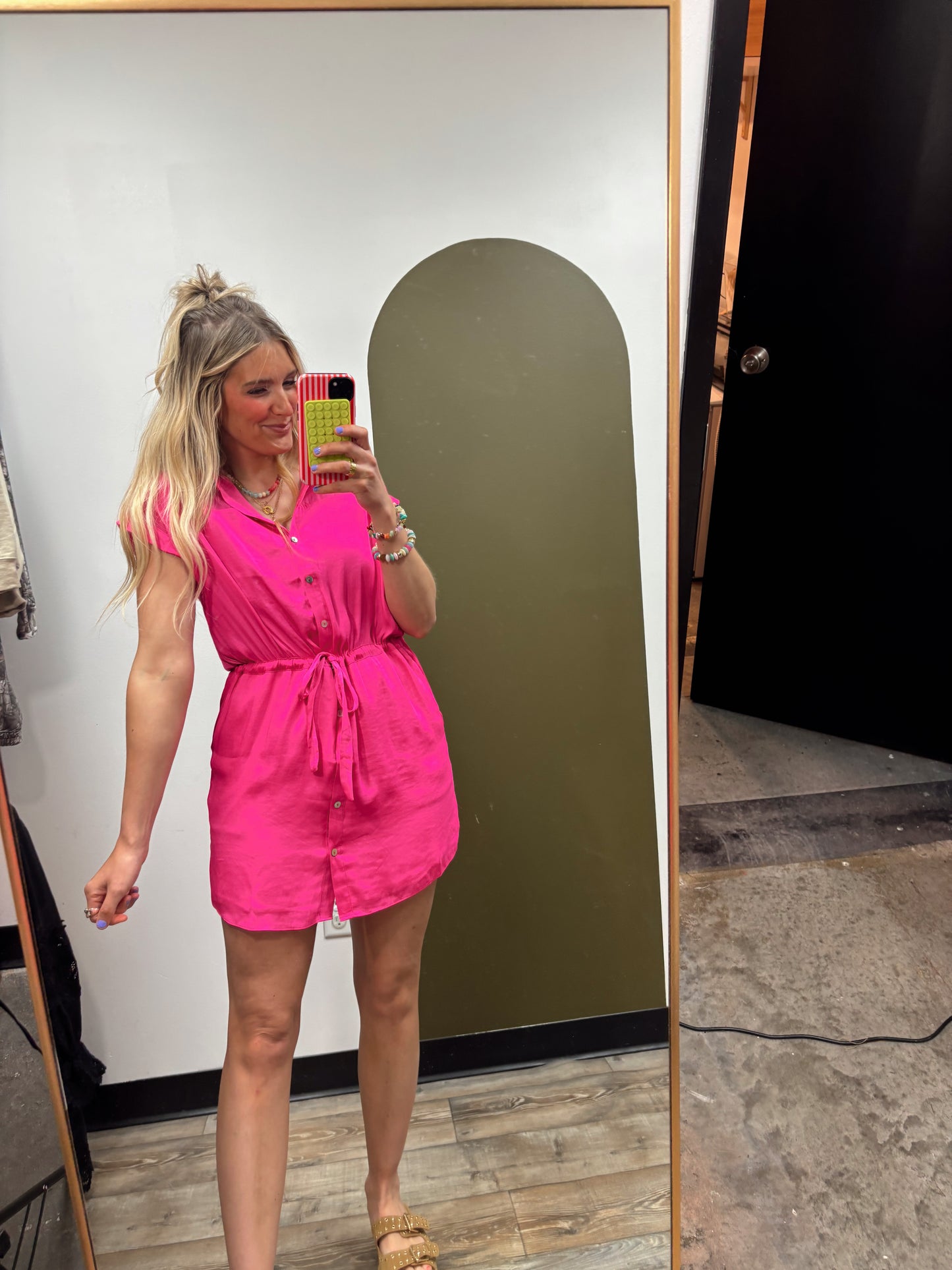 Elsa Chiffon Button Dress (Pink)