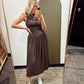 Isabella Shirred Maxi Dress (Brown)