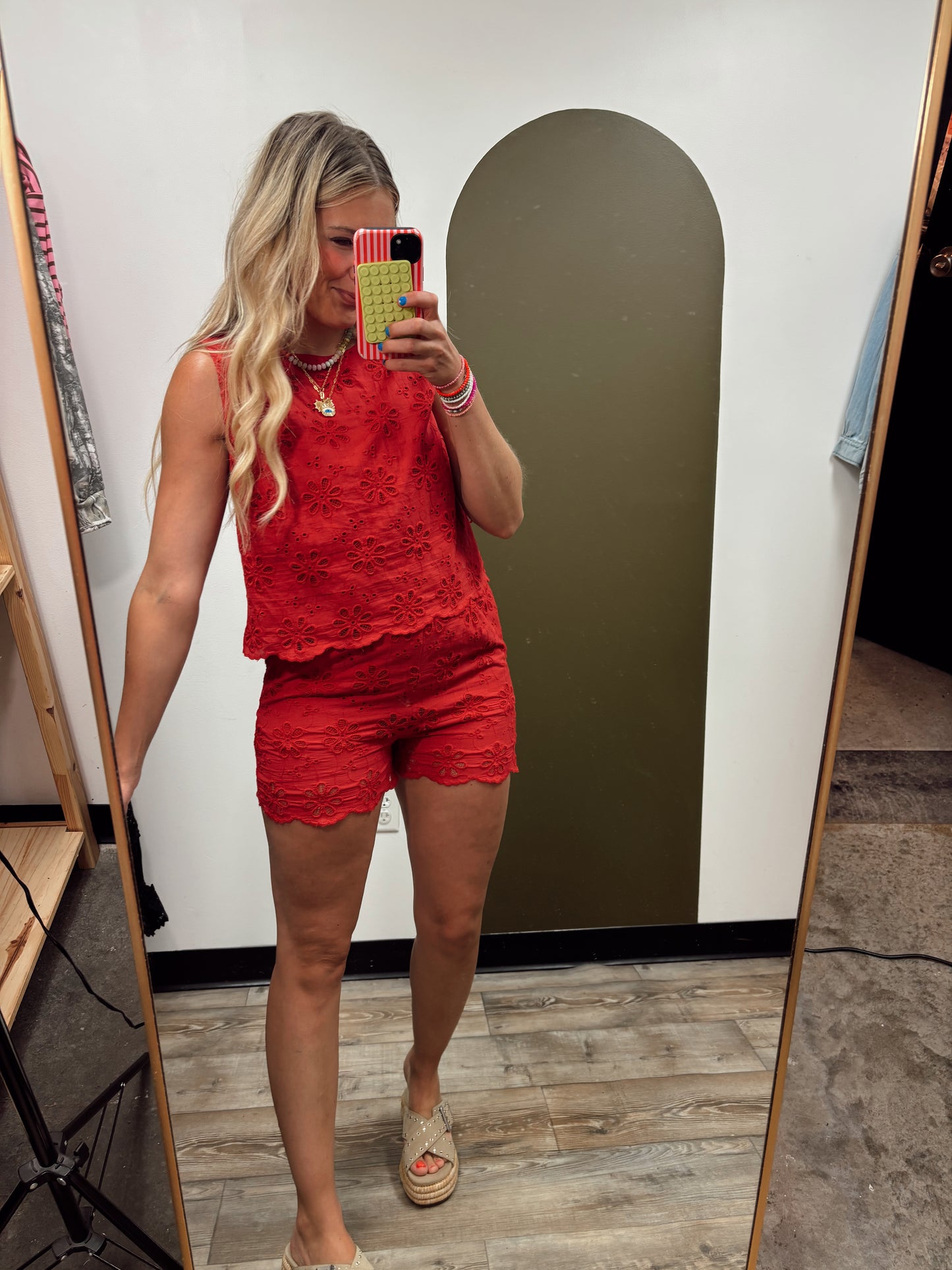 Esme Eyelet Short Set (Red)