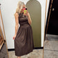 Isabella Shirred Maxi Dress (Brown)