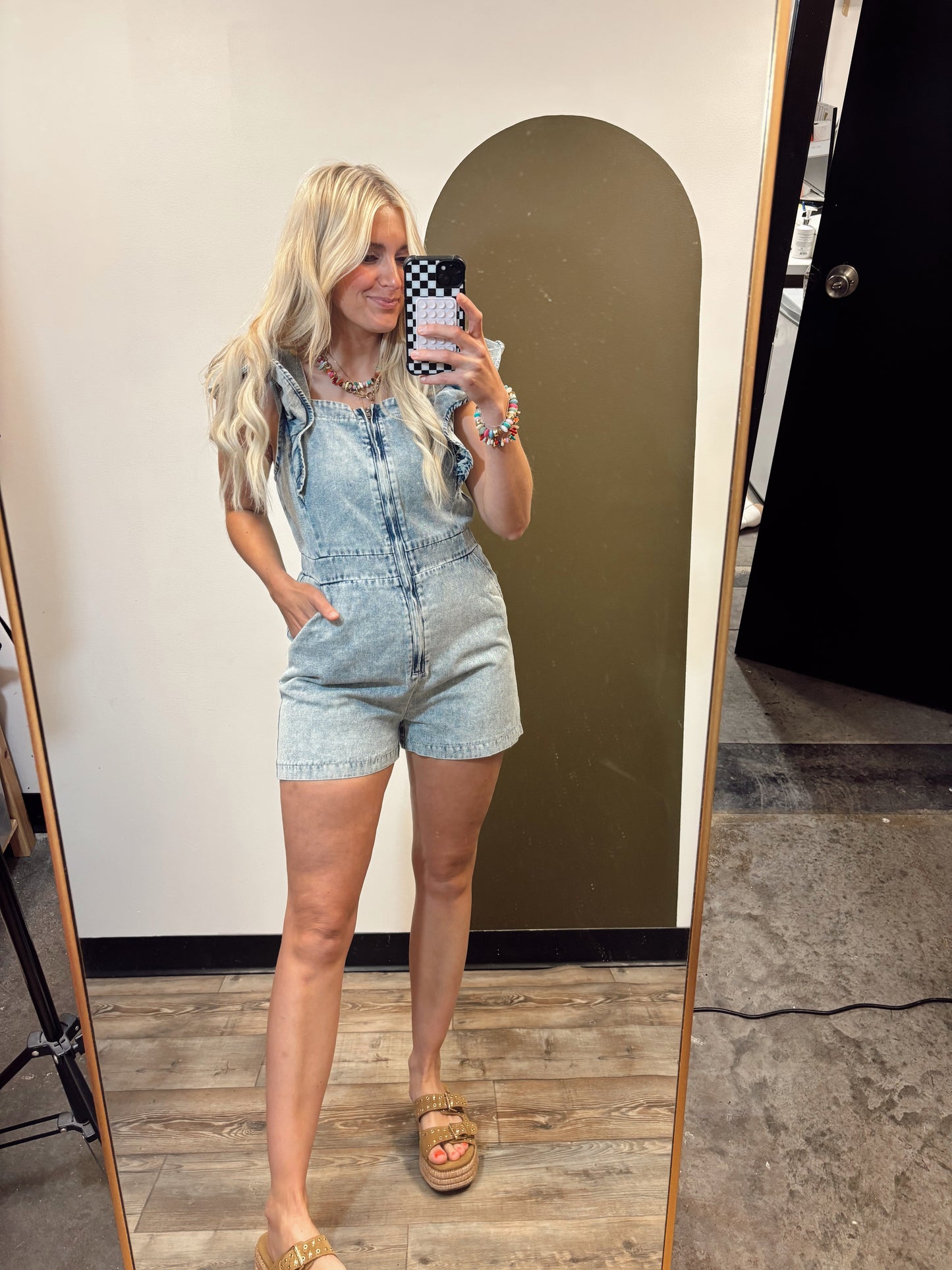 Victoria Ruffle Denim Romper