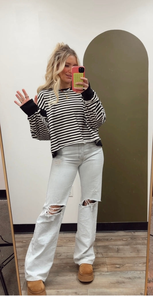 Rena Open Back Top (Black/White)