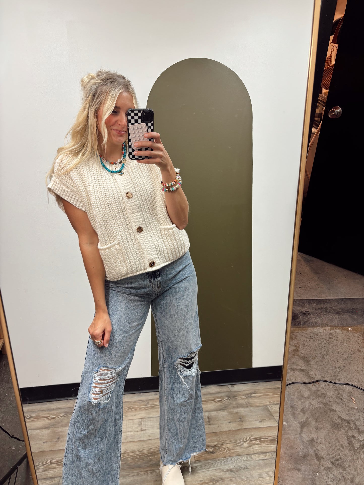 Cheer Team Button Sweater (Cream)