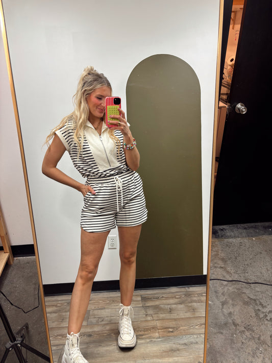 Set Sail Stripe Romper (Black)