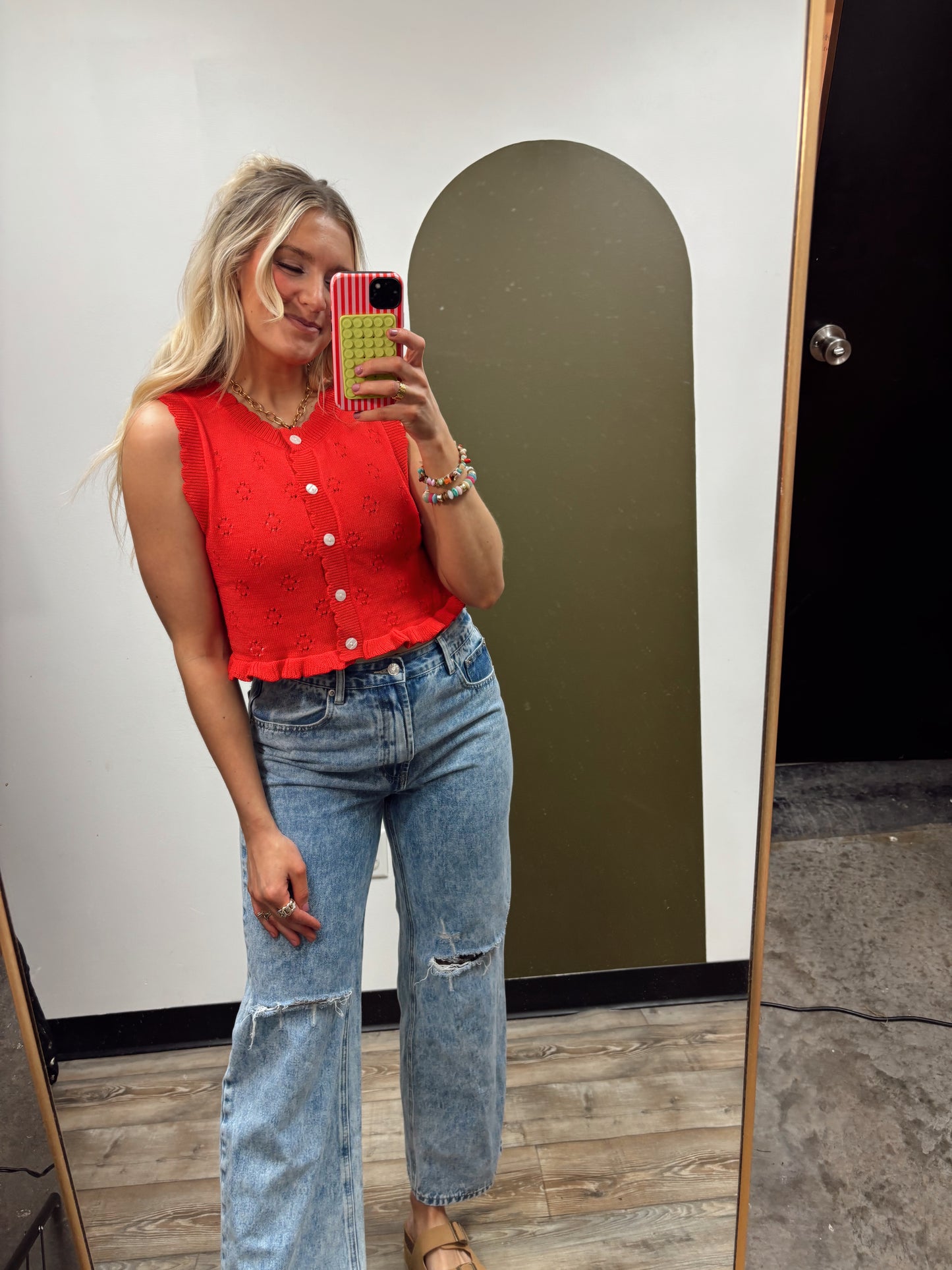 Stella Ruffle Sweater Top (Red)