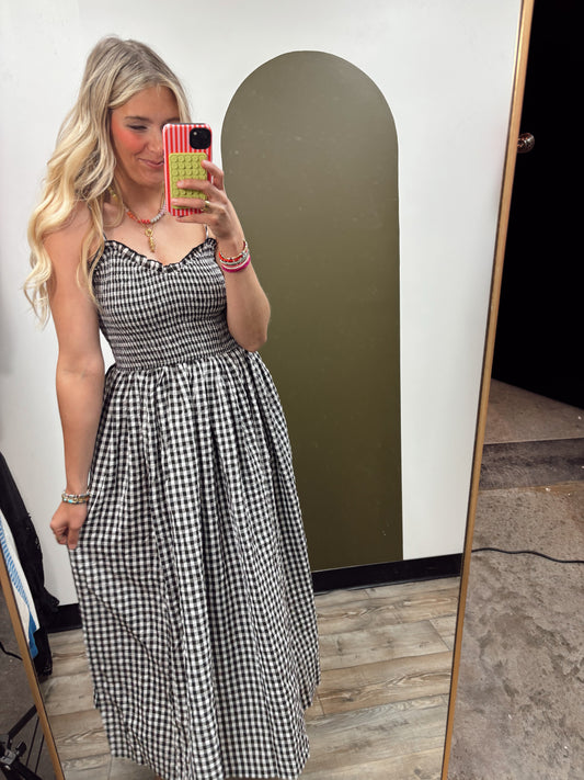Chelsea Gingham Maxi Dress (B&W)