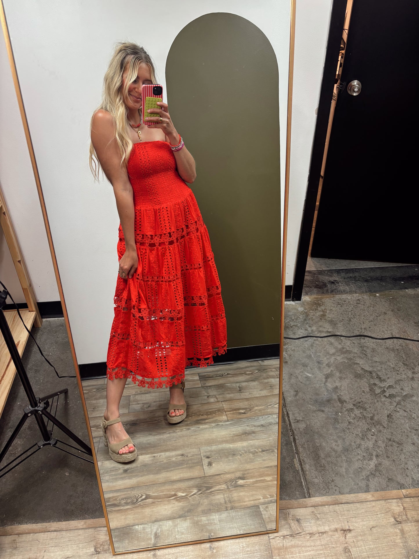 Vineyard Eyelet Dress (Red)