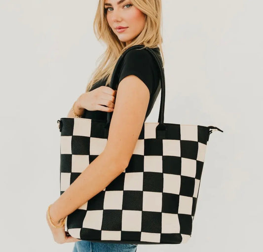 Courtney Checkered Tote (Black)