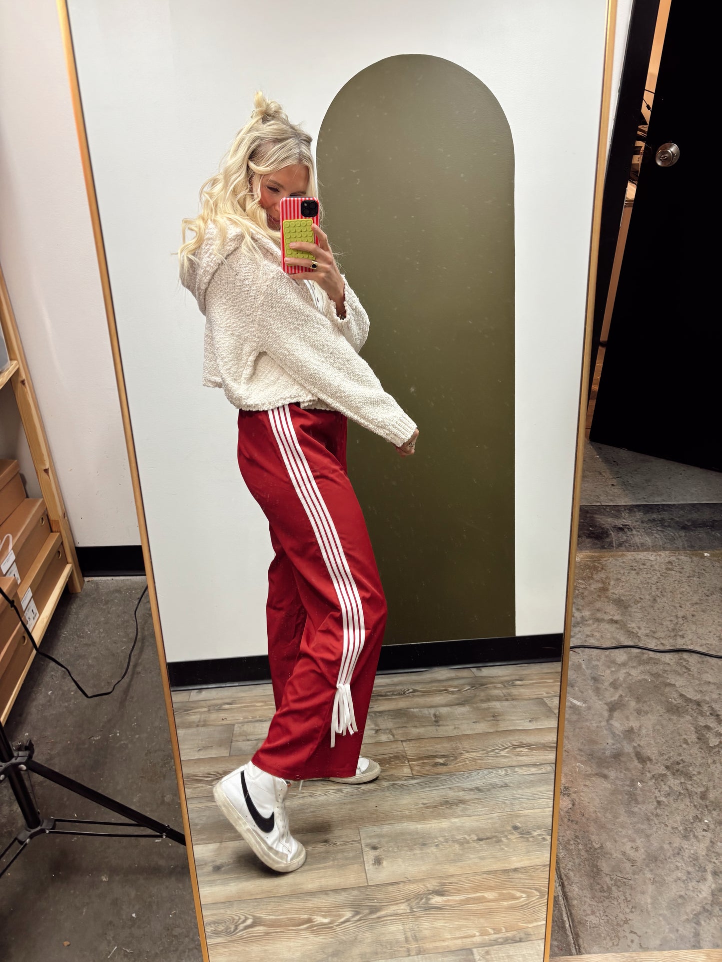Bow On Bottom Track Pant (Red)