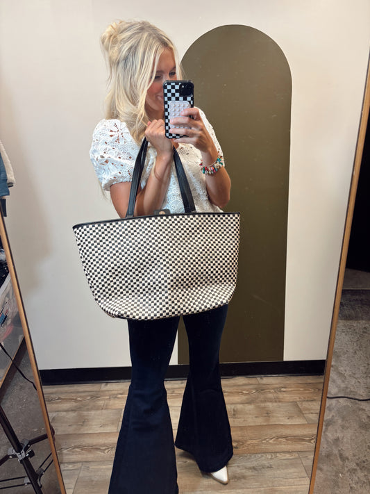 Tiffany Tote Bag (B&W Check)