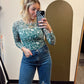 Abstract Floral Sheer Top (Green)