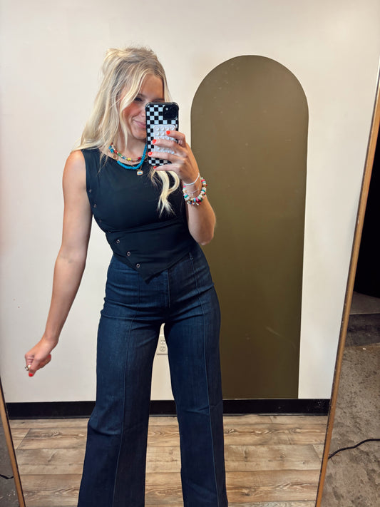 Saige Button Detail Tank (Black)