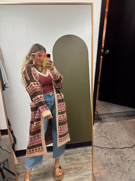 Marcella Long Print Cardigan