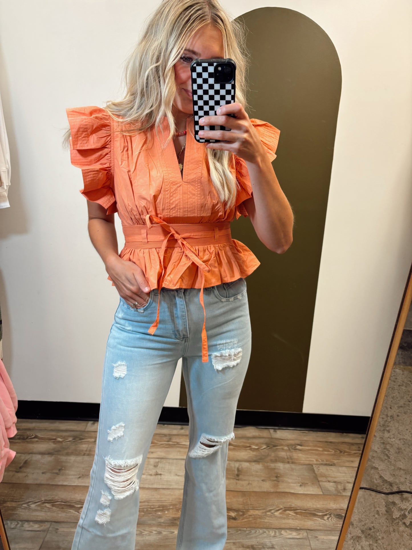 Penny Peplum Top (Coral)