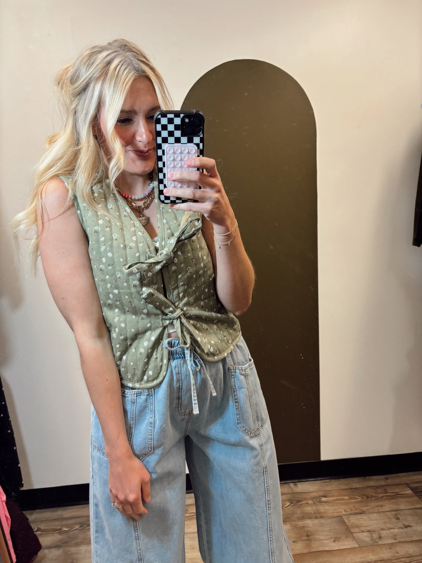 Wanda Tie Quilt Vest (Green)