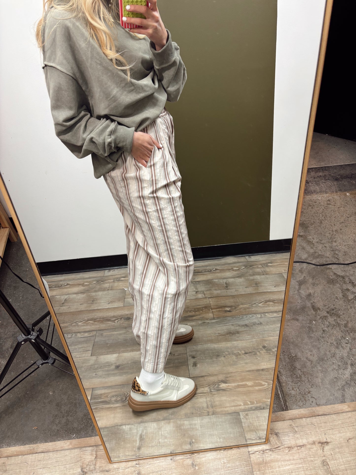 Perry Stripe Parachute Pant (Beige)