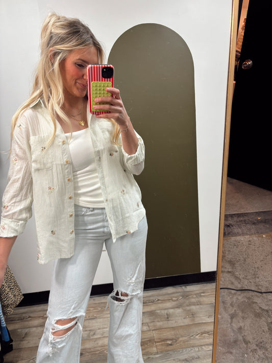 Tiny Florals Button Down (Olive)
