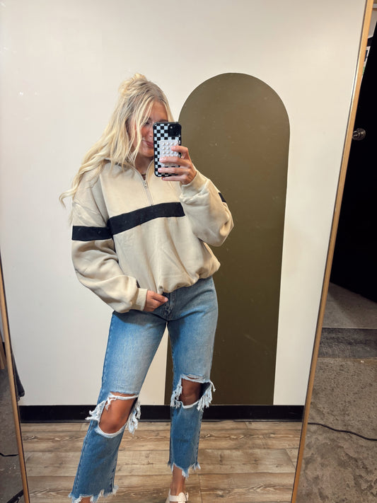 Undergrad Stripe Sweat Top (Taupe/Black)