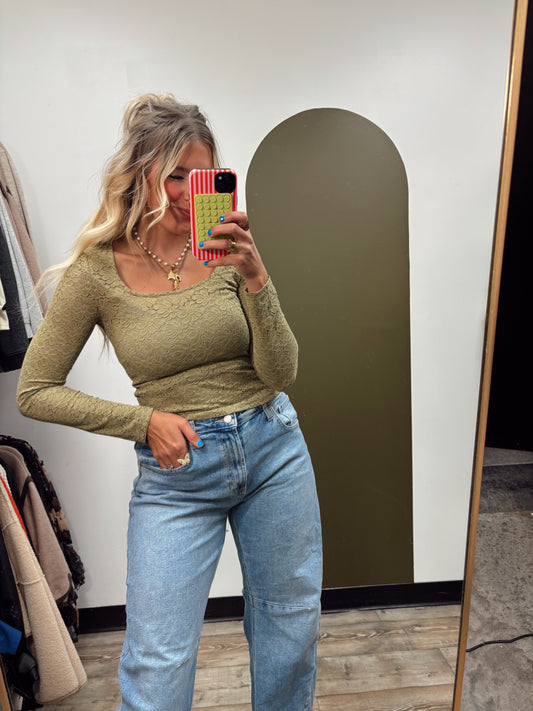 Mirabelle Lace Floral Top (Moss)