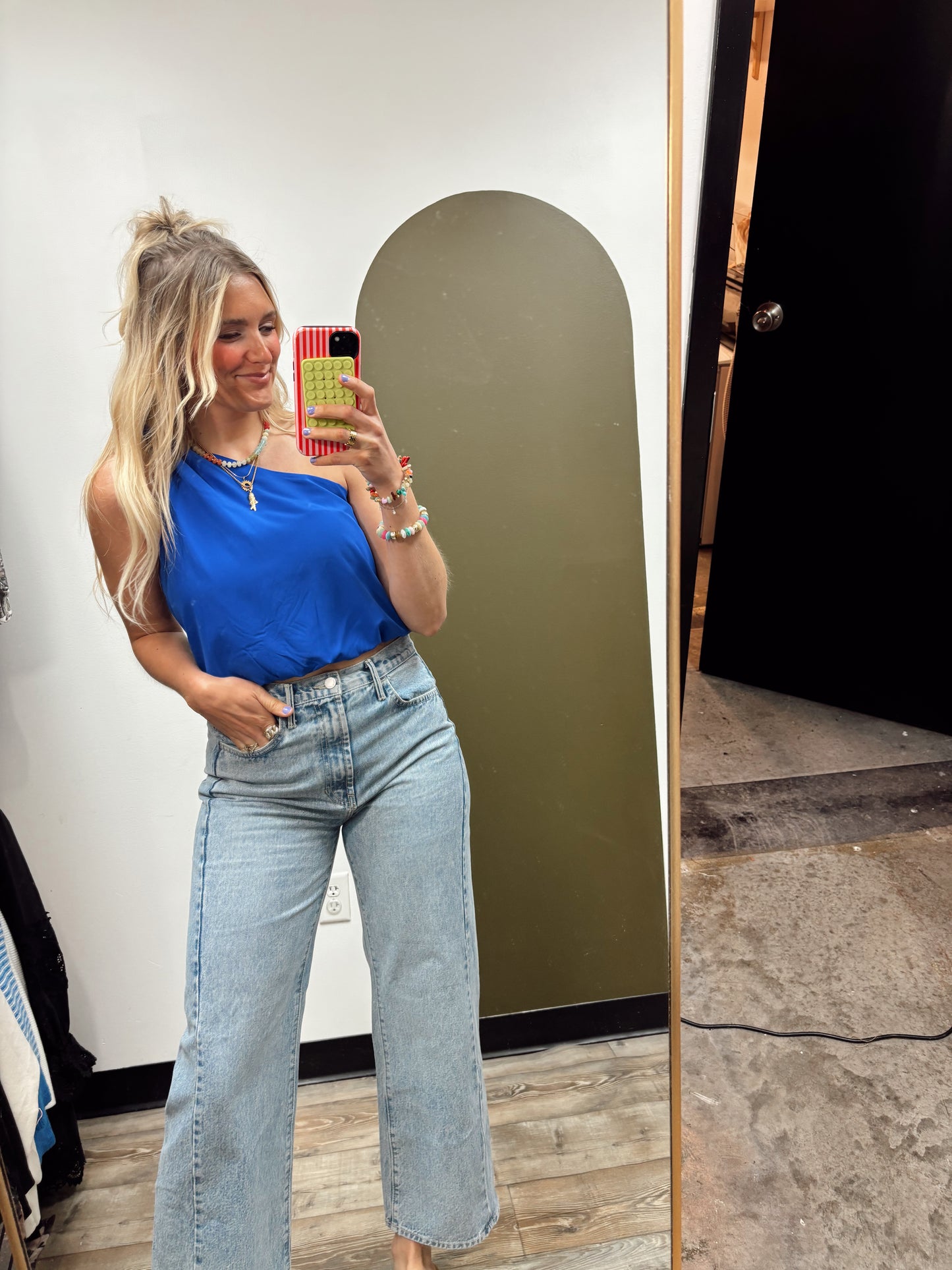 Why Knot One Shoulder Top (Blue)