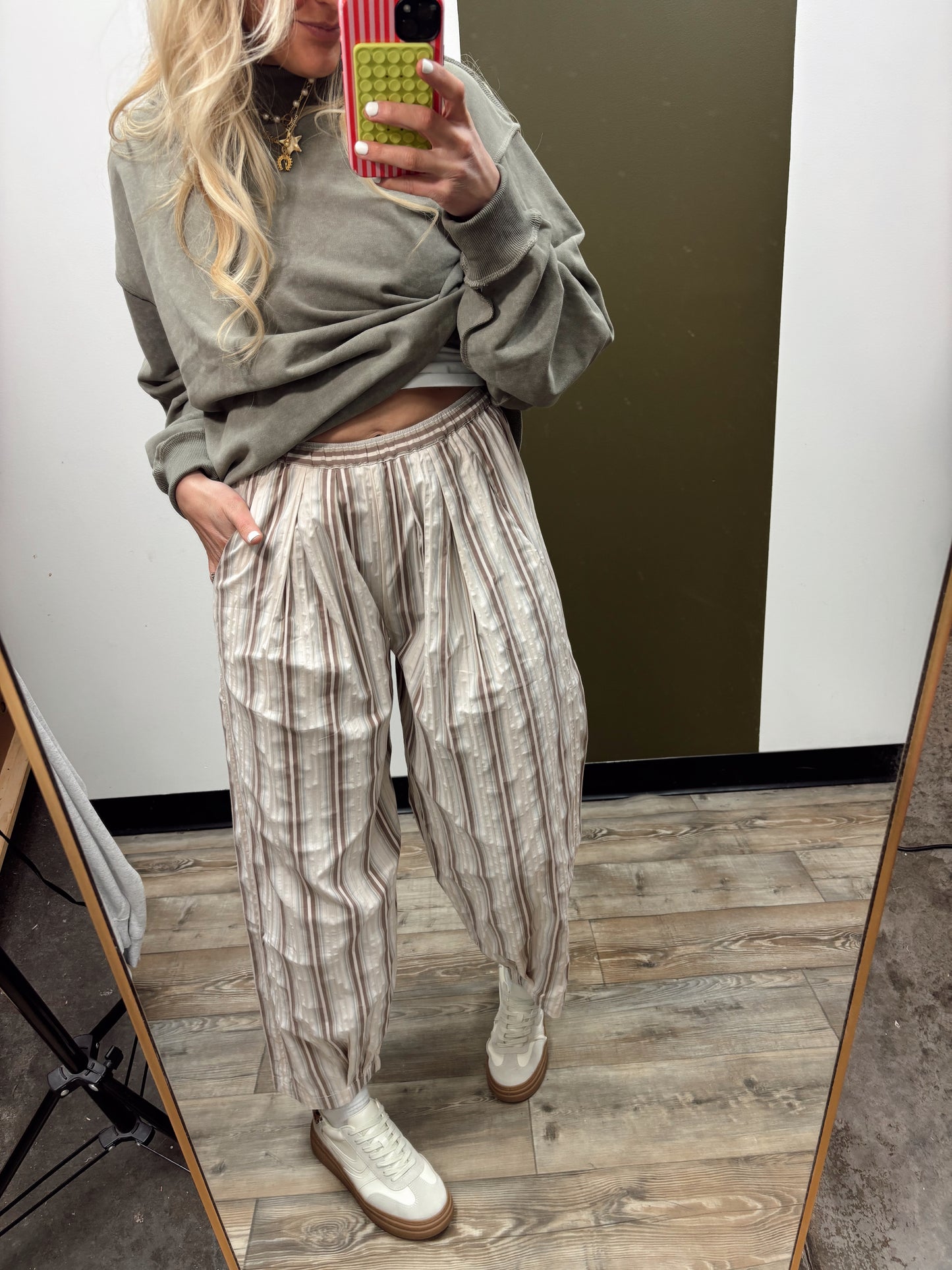 Perry Stripe Parachute Pant (Beige)