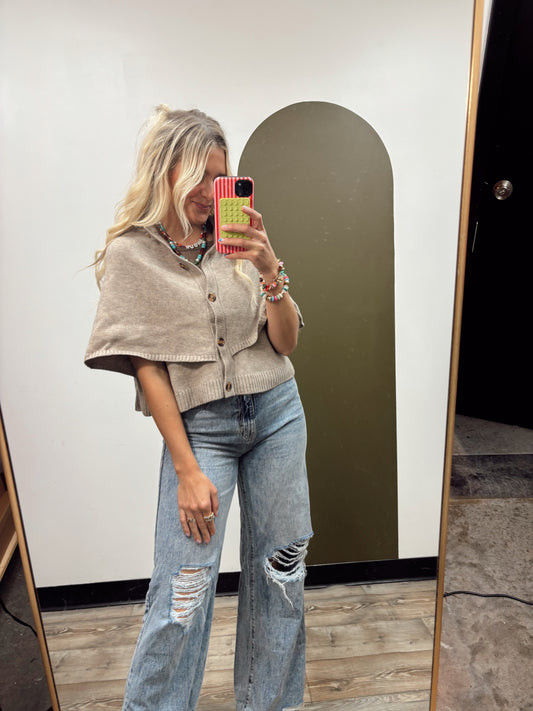Button Front Cape Top (Taupe)