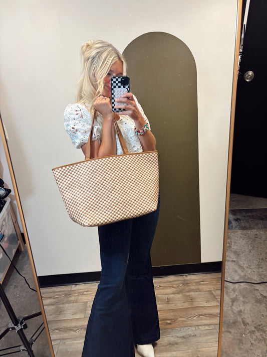 Tiffany Tote Bag (Taupe Check)
