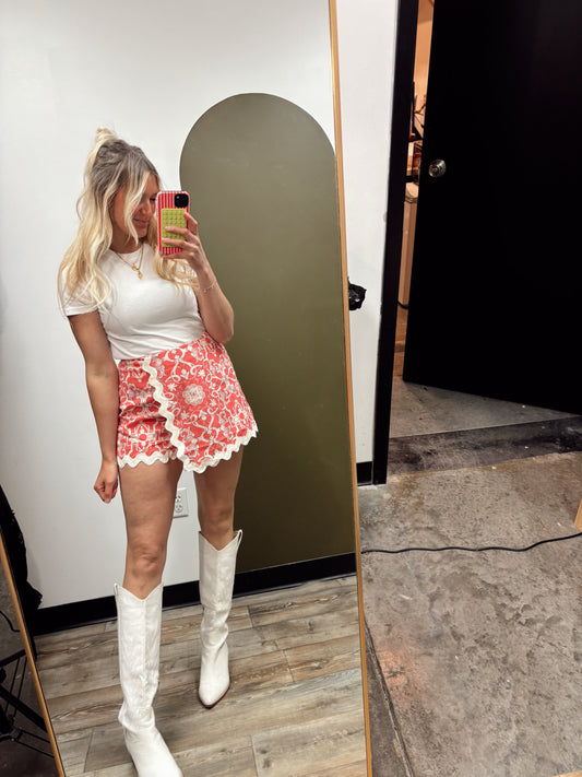 Nyla Print Skort (Coral)