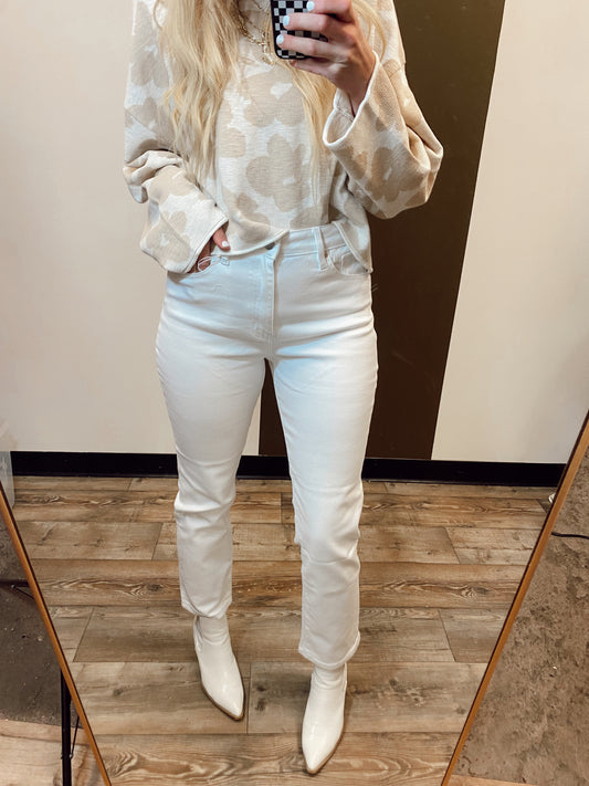 High Rise Slim Straight Jean (White)