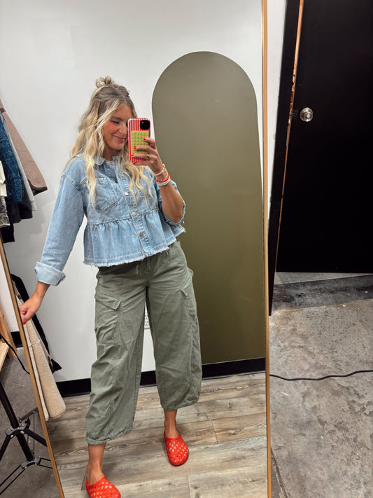 Ruffle Hem Denim Jacket