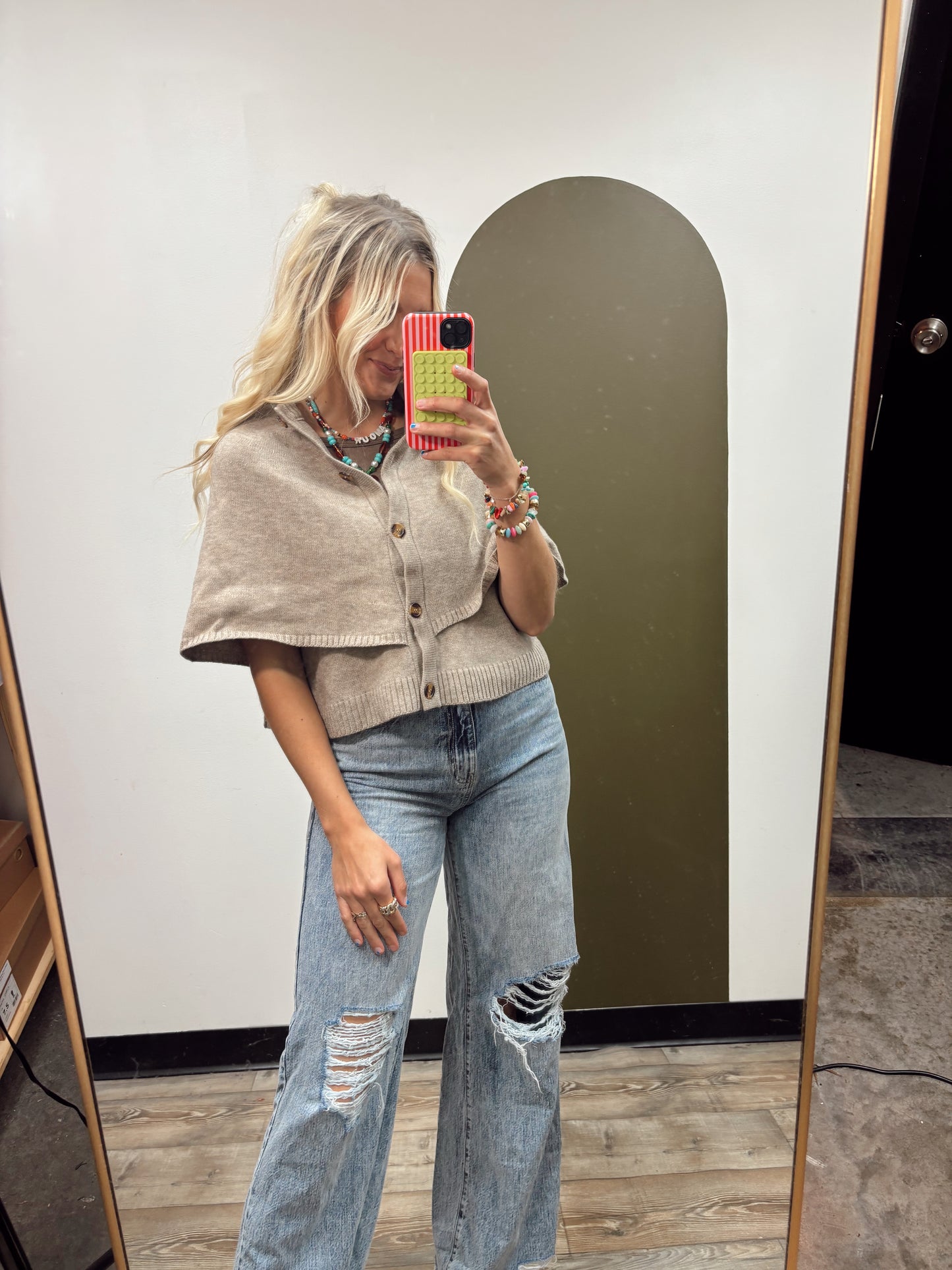 Button Front Cape Top (Taupe)