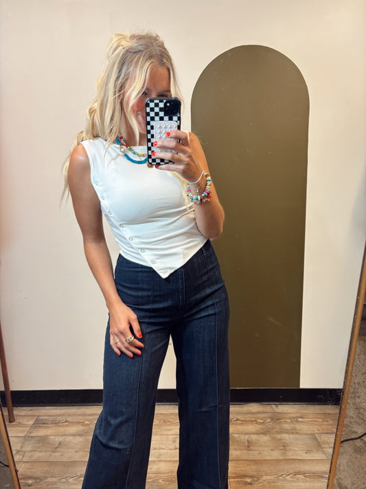 Saige Button Detail Tank (White)
