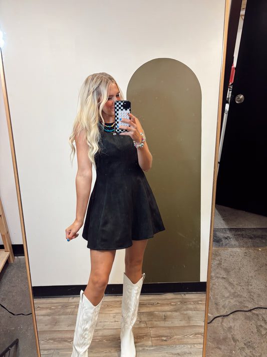 Heide Faux Suede Dress (Black)