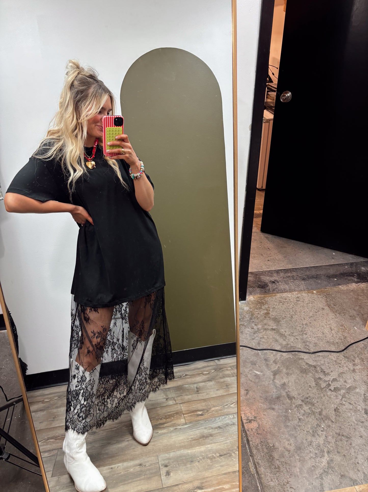 Lace Patchwork Maxi Dress (Black)