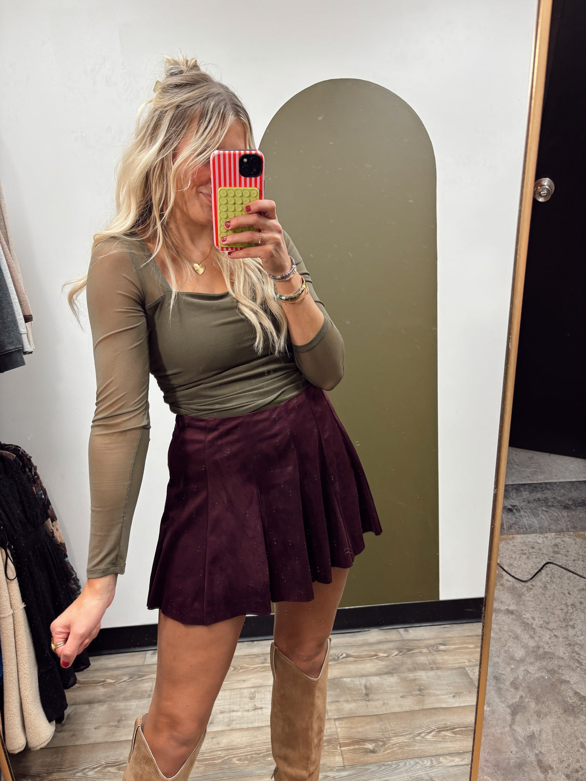 Kori Sheer Sleeve Top (Olive)
