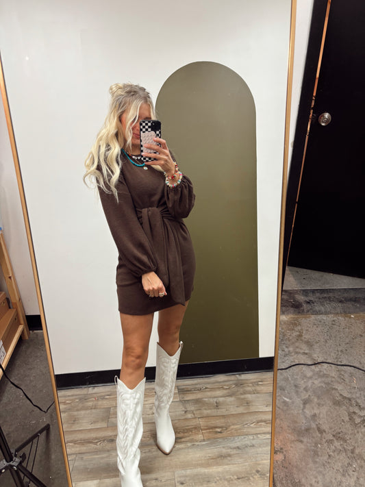 Sadie Front Tie Dress (Brown)