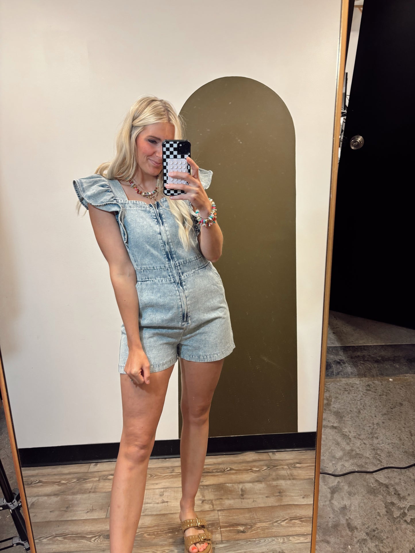 Victoria Ruffle Denim Romper