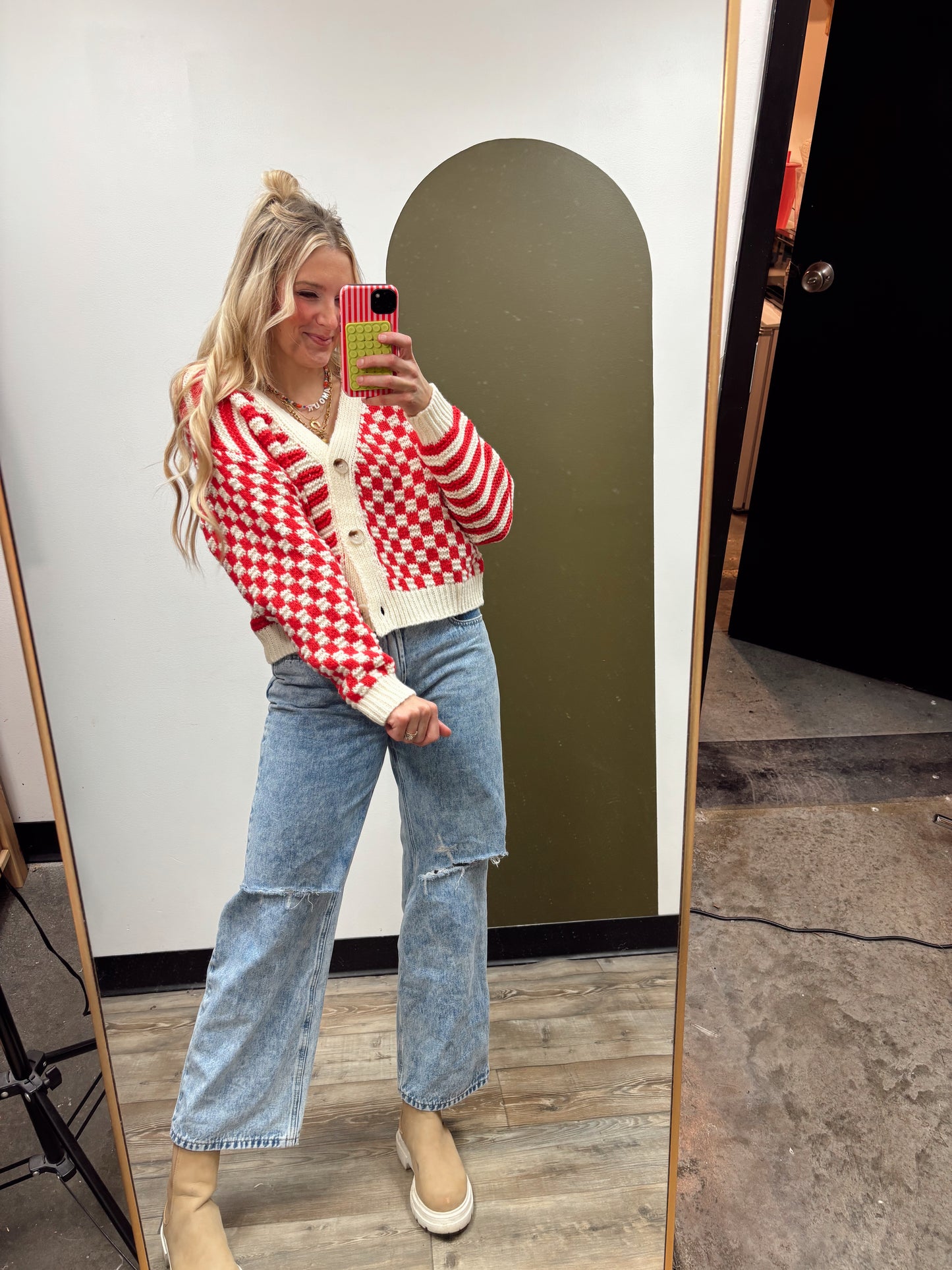 Paris Crop Button Sweater (Red)