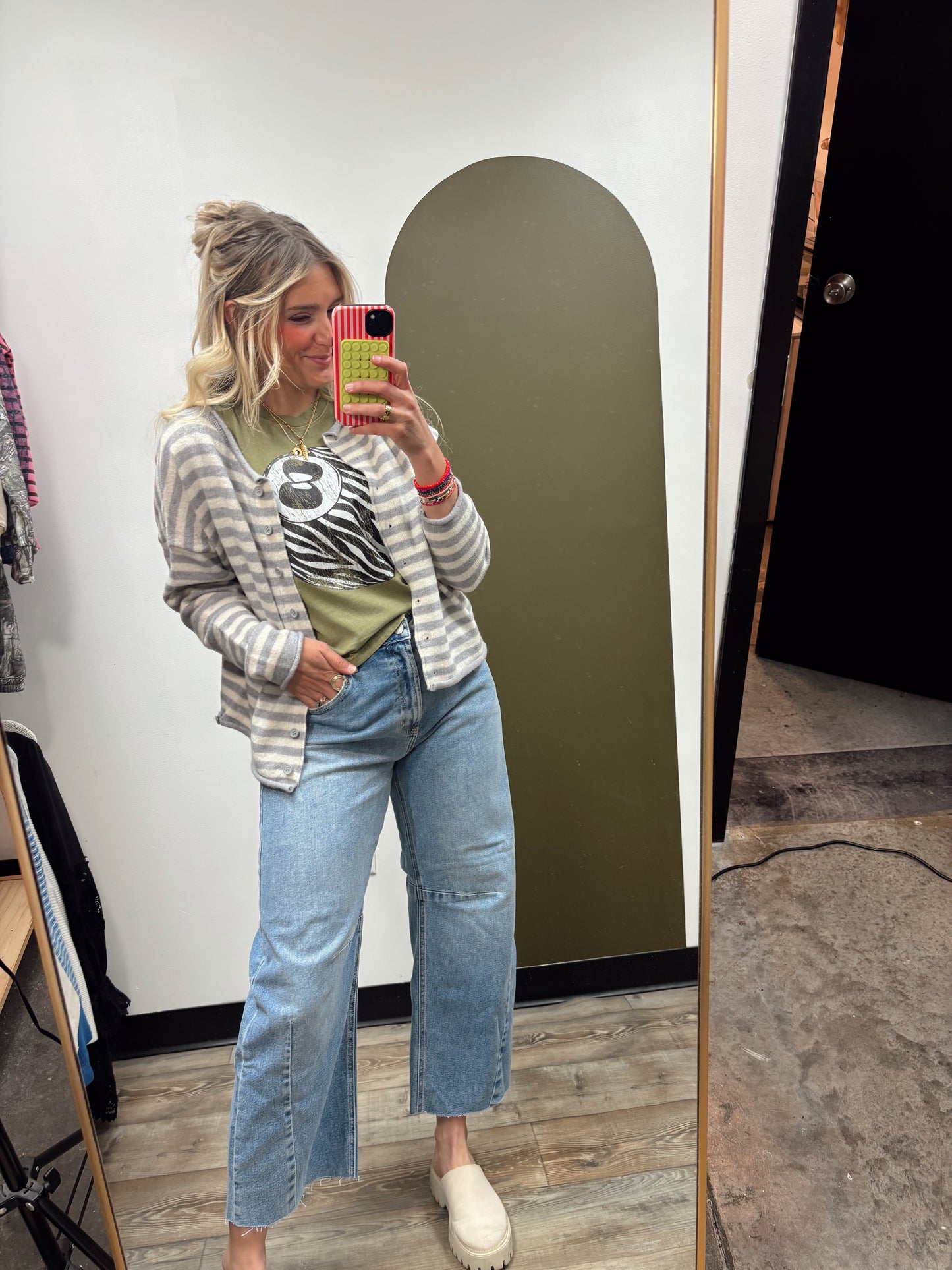 Ciela Stripe Cardigan (Grey)