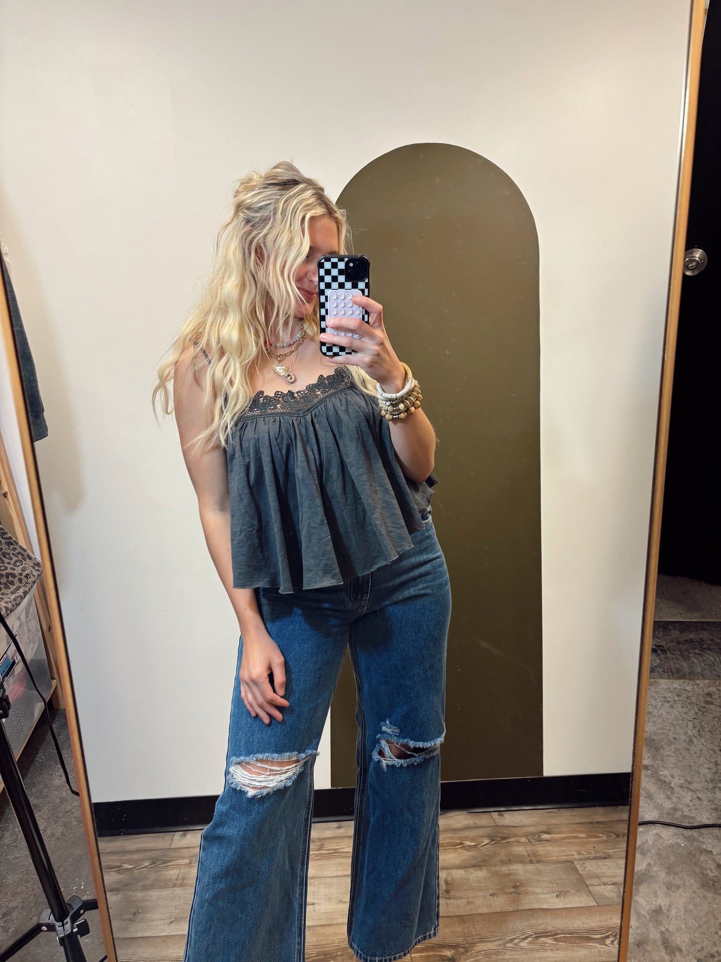 Contrast Crochet Tank