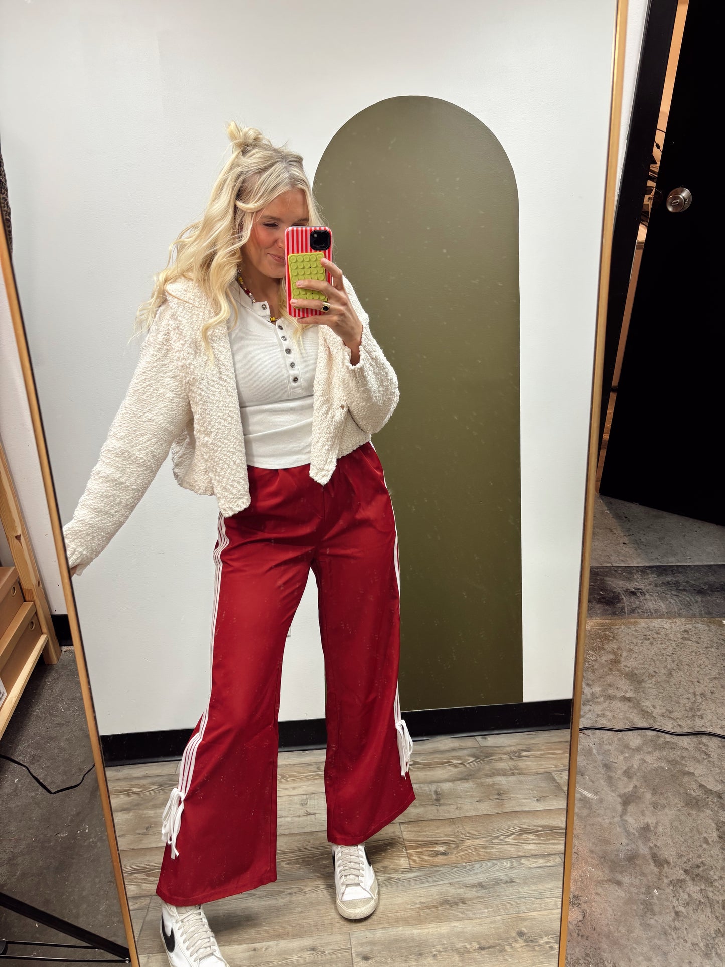 Bow On Bottom Track Pant (Red)