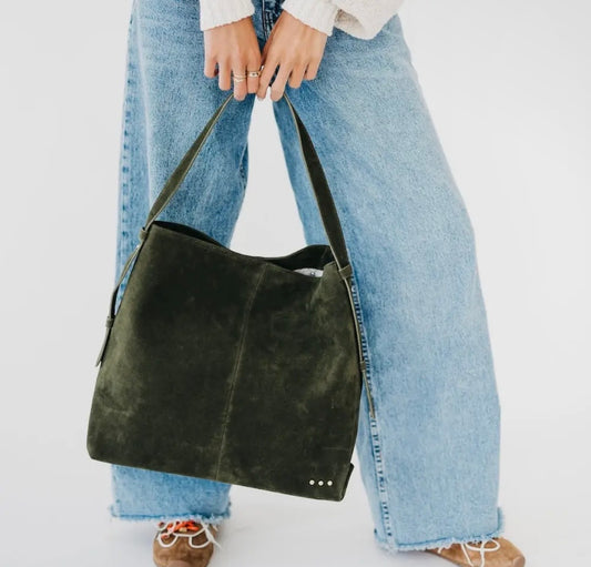 Evie Suede Hobo Bag (Olive)
