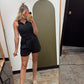 Belted Linen Halter Romper (Black)