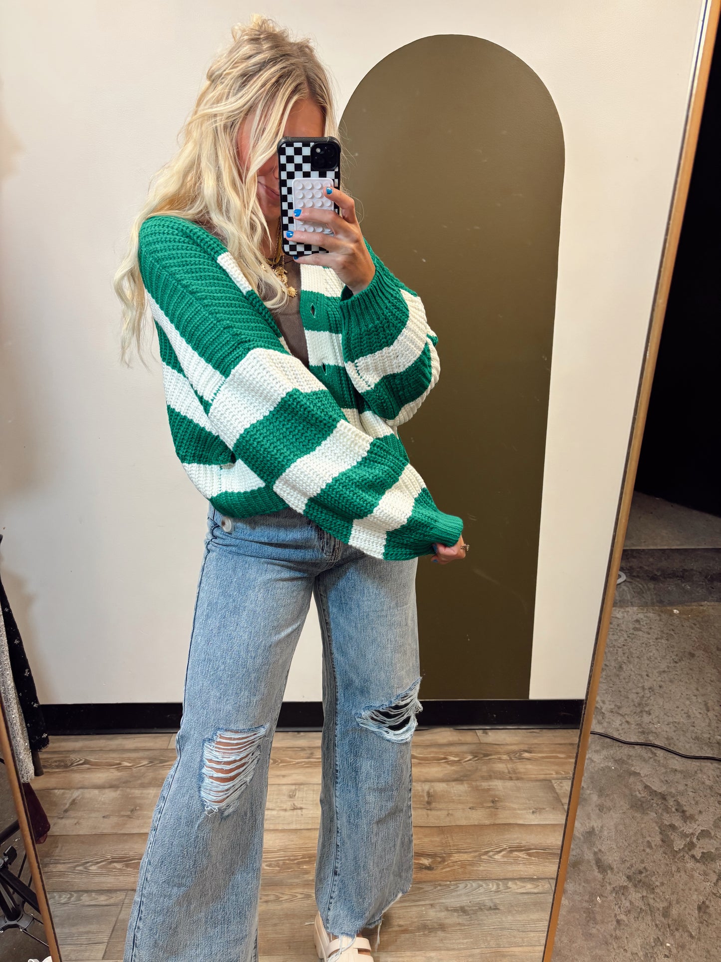 Crowd Pleaser Stripe Cardy (Green)
